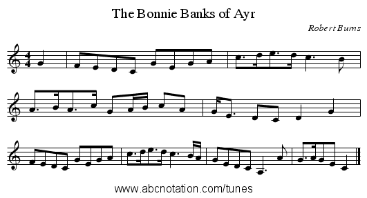 Bonnie Banks of Ayr, The - staff notation