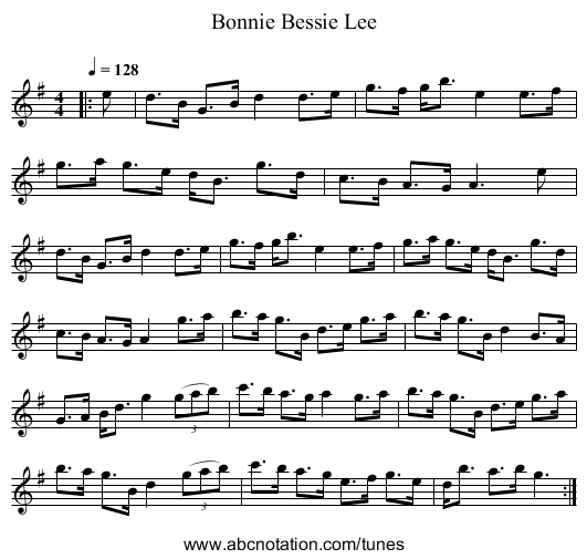 Bonnie Bessie Lee - staff notation