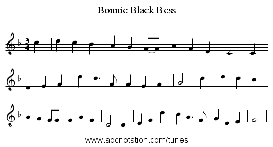 Bonnie Black Bess - staff notation