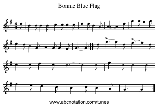 Bonnie Blue Flag - staff notation
