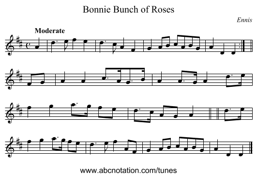 Bonnie Bunch of Roses - staff notation