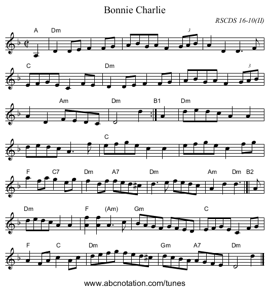 Bonnie Charlie - staff notation