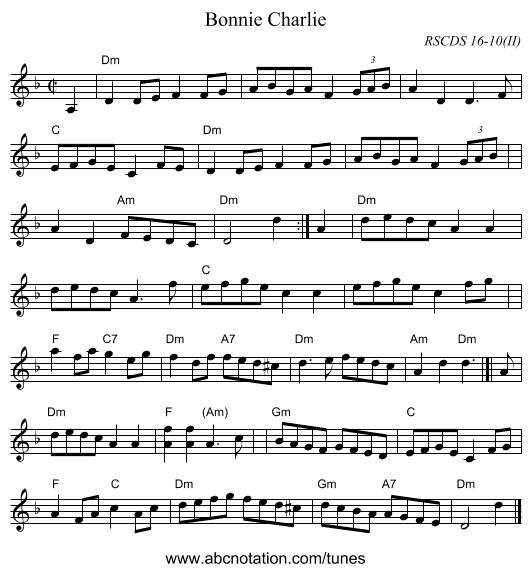 Bonnie Charlie - staff notation