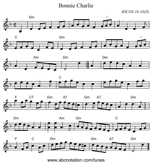 Bonnie Charlie - staff notation