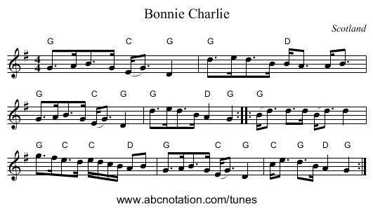 Bonnie Charlie - staff notation