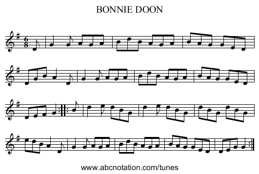 BONNIE DOON - staff notation
