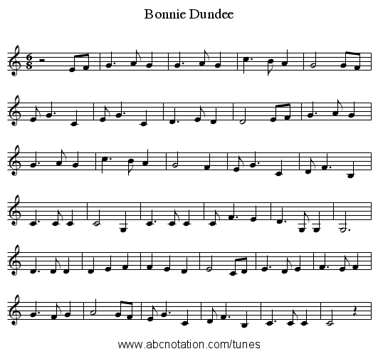 Bonnie Dundee - staff notation