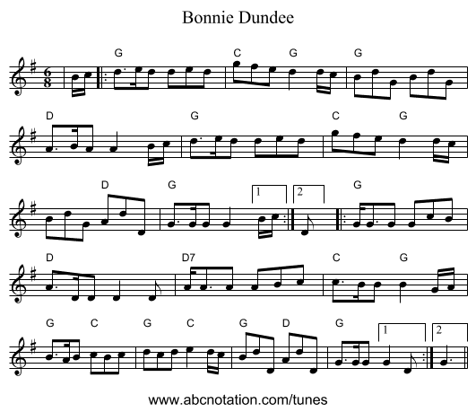 Bonnie Dundee - staff notation