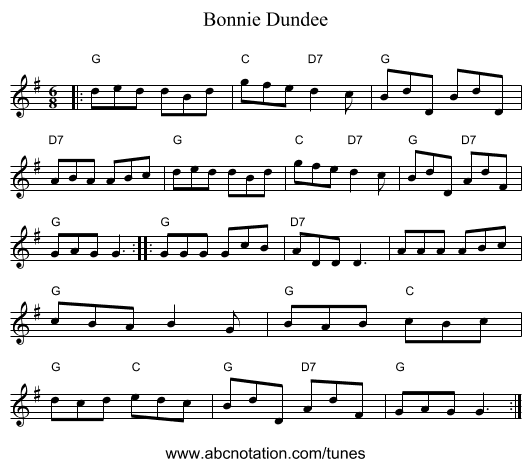 Bonnie Dundee - staff notation
