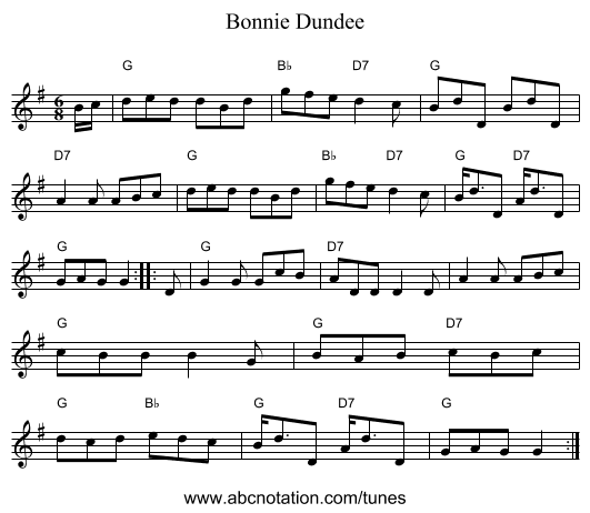 Bonnie Dundee - staff notation