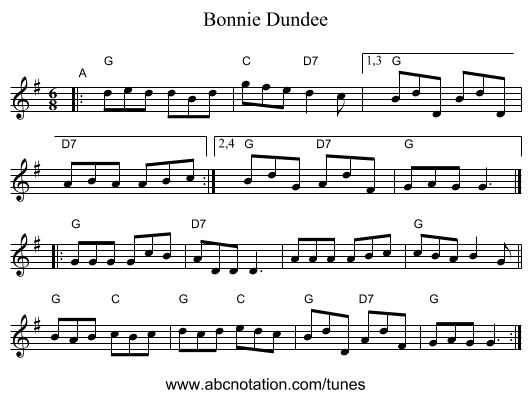 Bonnie Dundee - staff notation