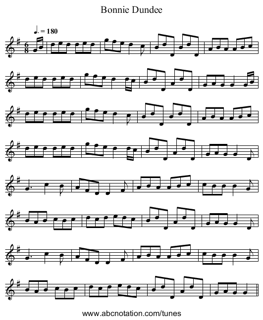 Bonnie Dundee - staff notation