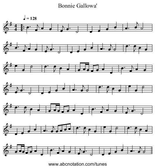 Bonnie Gallowa' - staff notation