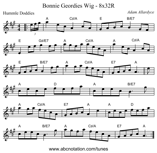 Bonnie Geordies Wig - 8x32R - staff notation