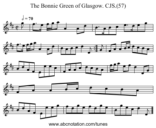 Bonnie Green of Glasgow. CJS.(57), The - staff notation
