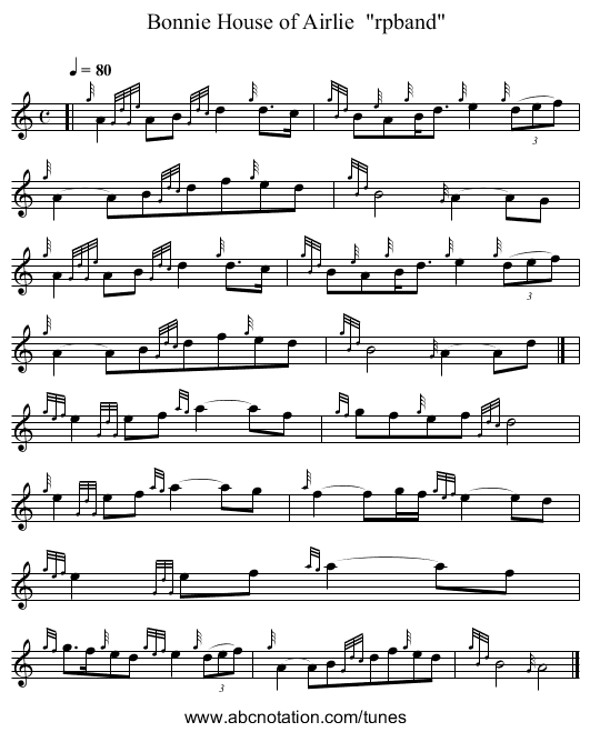 Bonnie House of Airlie  rpband - staff notation