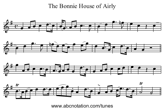 Bonnie House of Airly, The - staff notation
