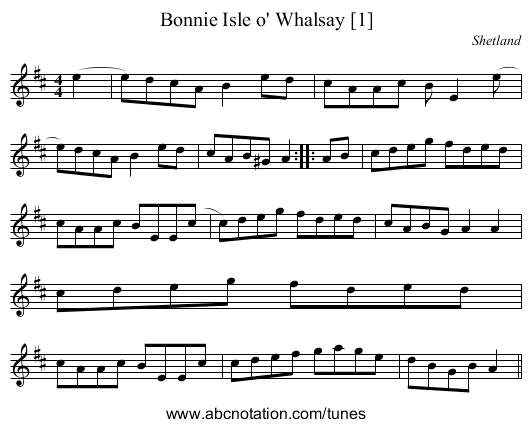 Bonnie Isle o' Whalsay [1] - staff notation