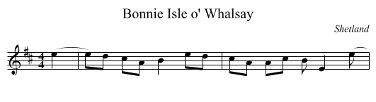 Bonnie Isle o' Whalsay - staff notation