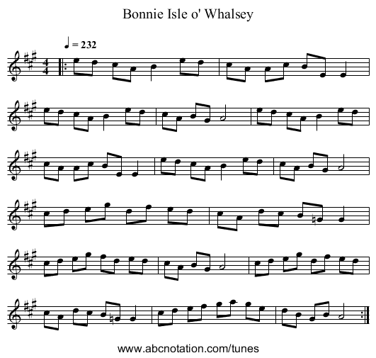 Bonnie Isle o' Whalsey - staff notation