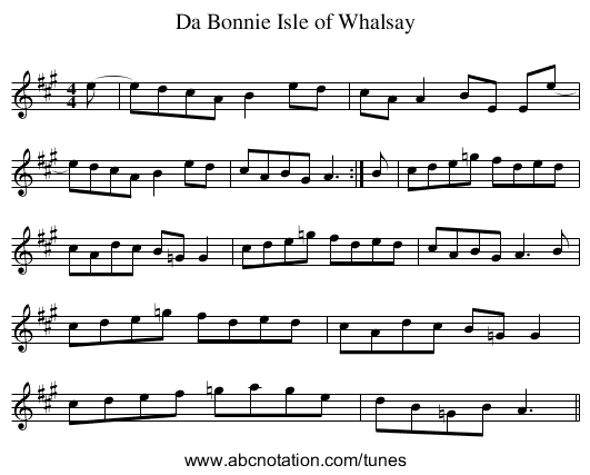 Bonnie Isle of Whalsay, Da - staff notation