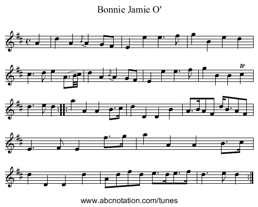 Bonnie Jamie O' - staff notation