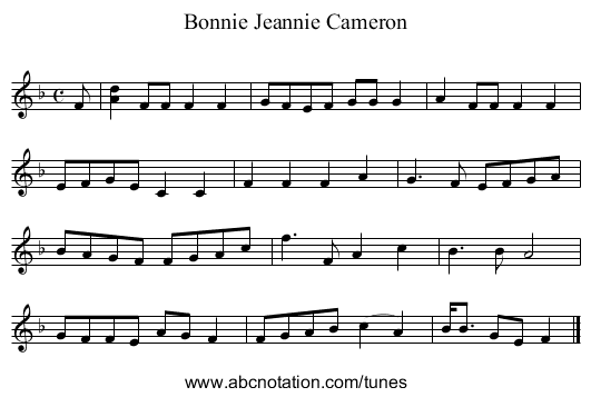 Bonnie Jeannie Cameron - staff notation