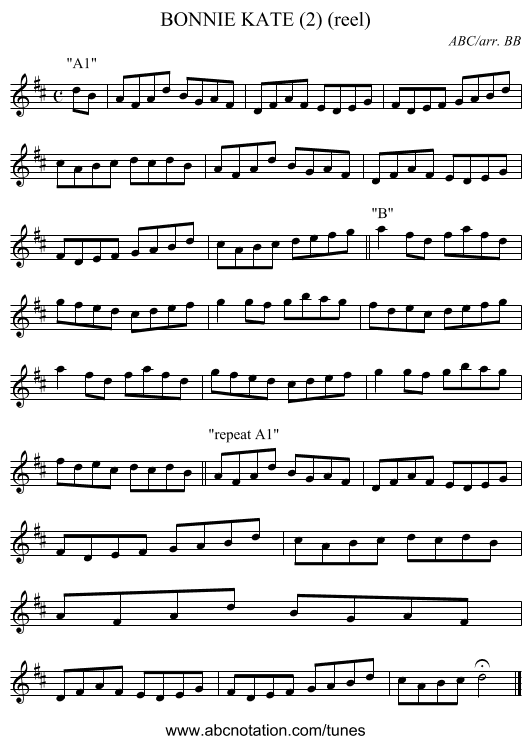 BONNIE KATE (2) (reel) - staff notation