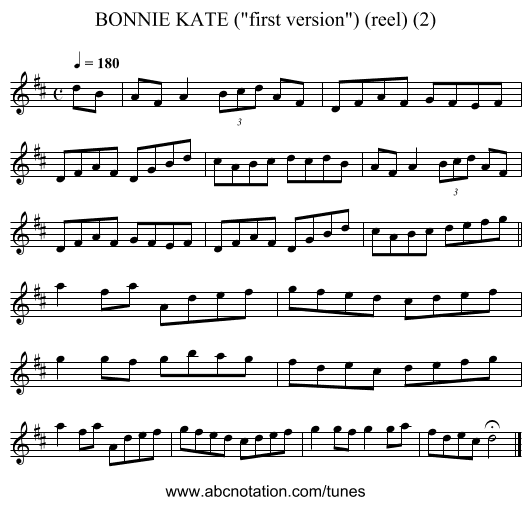 BONNIE KATE (first version) (reel) (2) - staff notation
