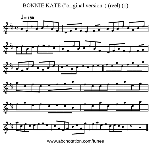 BONNIE KATE (original version) (reel) (1) - staff notation