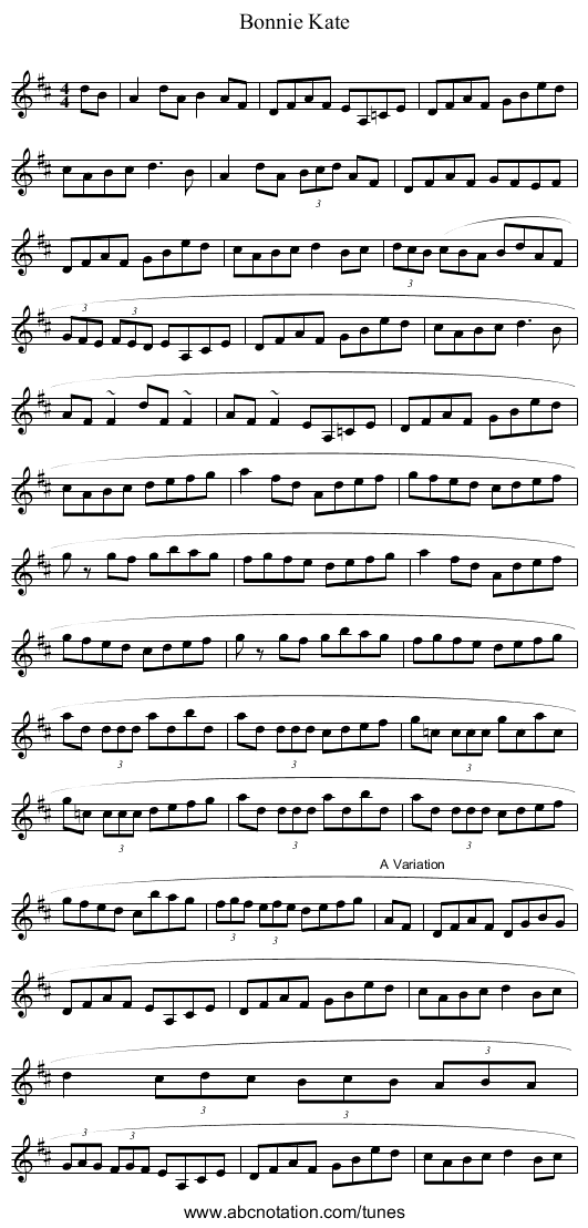 Bonnie Kate - staff notation