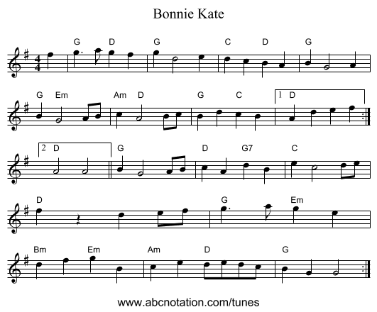 Bonnie Kate - staff notation