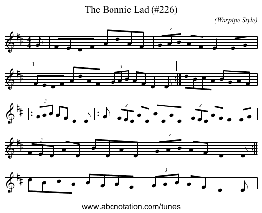 Bonnie Lad (#226), The - staff notation