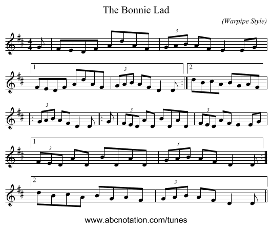 Bonnie Lad, The - staff notation