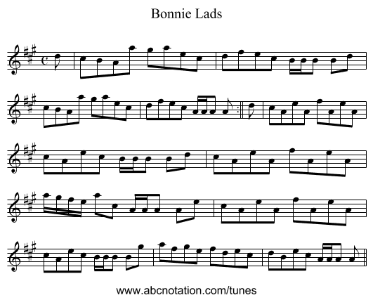 Bonnie Lads - staff notation