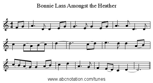 Bonnie Lass Amongst the Heather - staff notation