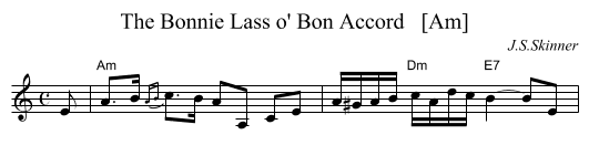 Bonnie Lass o' Bon Accord   [Am], The  - staff notation