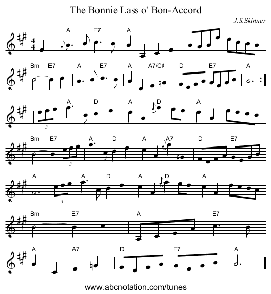 Bonnie Lass o' Bon-Accord, The - staff notation