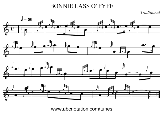 BONNIE LASS O' FYFE - staff notation