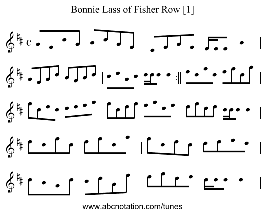 Bonnie Lass of Fisher Row [1] - staff notation