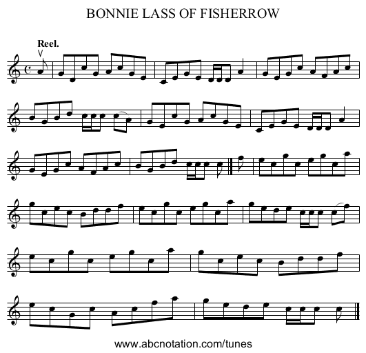 BONNIE LASS OF FISHERROW - staff notation