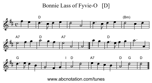 Bonnie Lass of Fyvie-O   [D] - staff notation