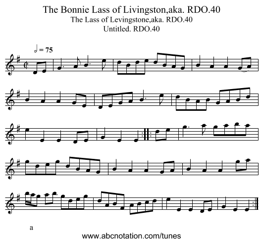 Bonnie Lass of Livingston,aka. RDO.40, The - staff notation