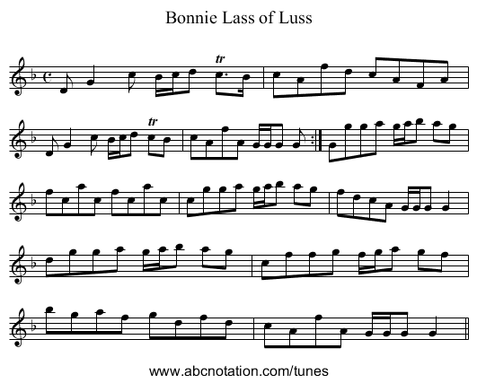 Bonnie Lass of Luss - staff notation