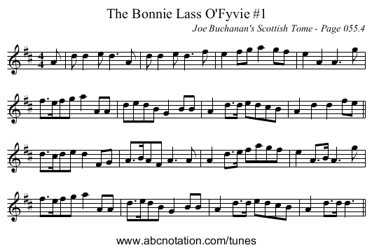 Bonnie Lass O'Fyvie #1, The - staff notation