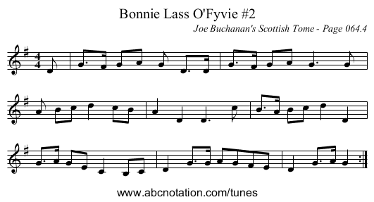 Bonnie Lass O'Fyvie #2 - staff notation
