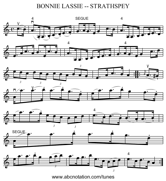 BONNIE LASSIE -- STRATHSPEY - staff notation