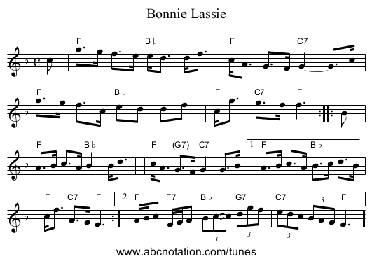 Bonnie Lassie - staff notation