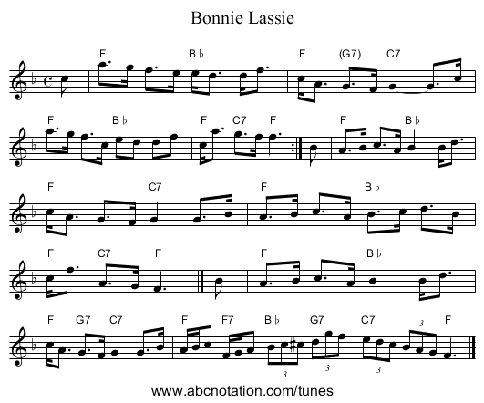 Bonnie Lassie - staff notation