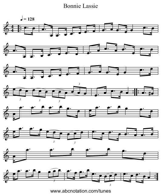 Bonnie Lassie - staff notation